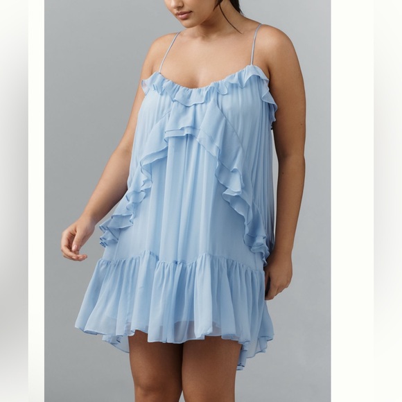 Nwt anthro silk Blue Ruffle Dress - Picture 7 of 11